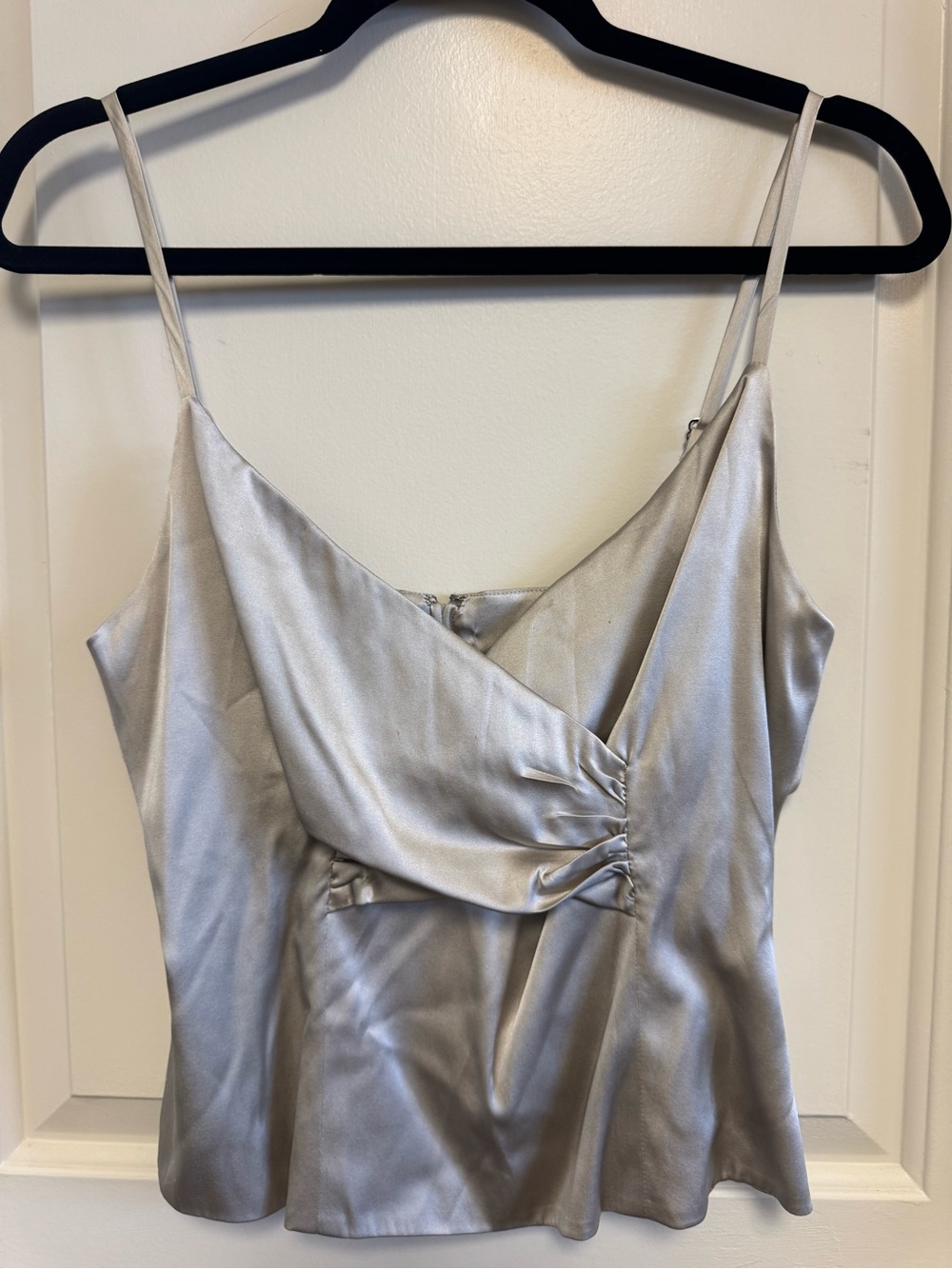 St. John Silver Satin Draped Cami Top